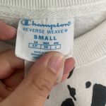 Champion  Reverse Weave Dalmatian Black White Print Cropped Sweatshirt Small Photo 1