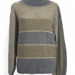 Striped Turtleneck Sweater Pullover Knitwear Neutral‎ Tones Cozy Comfy Size M Gray Size L Photo 0