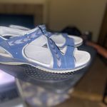 Dr. Scholls  Blue Leather & Fabric Panama Strap Sandals, Gel Cushion, Women 7 Photo 2