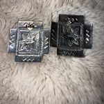 925 Sterling Silver Vintage Tribal Cross Engraved Earrings Navajo Western Concho Photo 3
