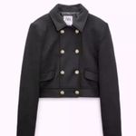 ZARA  WOOL BLEND CROPPED METAL GOLD BUTTONS PEA COAT JACKET BLACK SIZE XL NEW Photo 6