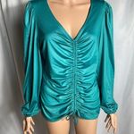 Marc New York  Women’s Size L Teal Ruched V-Neck Blouse Long Sleeve Photo 0