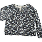 Old Navy Old Navy Shirt Womens Medium Blue Floral Long Sleeve Trim Cuff Pullover Top Photo 0