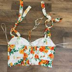 WAYF  Orange and Yellow Floral Lace-Up Tank Top Photo 1