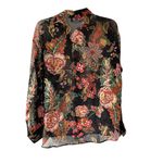 The Kooples  Silk Bollywood Black Gold Metallic Floral Print Sheer Blouse small Photo 7