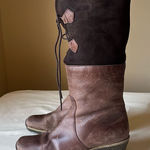 Eric Michael Two-Tone Leather Knee High Boots 39 Fur Lined Wedge Heel Photo 0