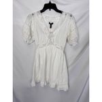 AQUA  White Mini Dress Crochet Lace Trim Puff‎ Sleeve V Neck XS Photo 4