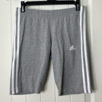 Adidas  women’s gray white double stripe‎ stretch cotton leggings shorts medium Photo 0