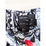 Tahari Linen Wide Leg Pants Large Blue Black Paisley Print Pull On Ankle Crop Photo 3