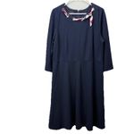 Talbots  Ponte Navy Blue Scarf Neck Nautical 3/4 Sleeve Flare Midi Dress Size 16‎ Photo 2