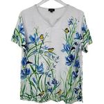 Links blouse size M notched V neck yellow bird novelty print blue white floral Size M Photo 0