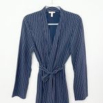 Eileen Fisher Double Stripe Tencel Viscose Long Kimono Jacket Navy Blue Photo 2