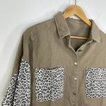 Taupe Grey Green Denim Animal Print Patchwork Jacket Women's Size Small S NWOT Gray Photo 3