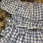 Anthropologie  Dress Boho XL Off Shoulder Blue White Gingham Tie Waist Cottage‎ Photo 3
