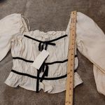 Thirty Thirty LA Size Small S White Black Bow Long Sleeve Crop Top Blouse NEW Photo 4
