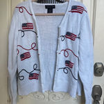 All Points Vintage White American Flag Embroidered Cardigan Sweater Size Large Photo 0