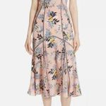 Cinq à Sept CINQ a SEPT Peach Pink Floral Print AINSLEY Tie Shoulder Fluted Silk Dress 4 Photo 0