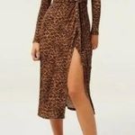 Good American  Daynight Long Sleeve Midi Wrap Dress in Caramel Leopard Photo 0