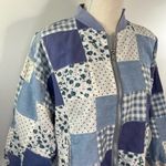 Patchwork Bomber Jacket by Tangibles Blue Cotton Florals Gingham Size M Photo 1