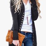 Women's Long Sleeve Ribbed Open Front Snap Button Down Knit Cardigans Black Size L Photo 2