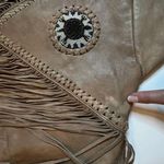 HOT LEATHER Fringe Bead/Bone Beige Leather Women’s Crop Motorcycle Jacket SZ XL Brown Photo 13