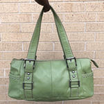 Y2K 2000s Green Mcbling Goth Trendy Baddie Real Leather shoulder hand bag purse silver buckle studs Vintage #preppy #office siren #forest #fairy Photo 0