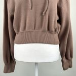 ZARA  Women’s Light Brown Long Sleeve Drawstring Cropped Hoodie Sweatshirt Small Photo 2