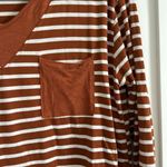 Hailey & Co. Women's M Long Sleeve Pocket Tee Shirt Rust Brown Stripe Vneck Top Photo 2