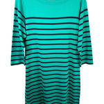 L.L. Bean Medium Dress Striped Boat Neck 3/4 Sleeve Shift Knit Green Navy 1771 Photo 0