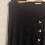 Entro Black Long Sleeve Waffle Knot Button Top Photo 2
