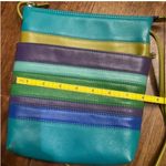 Leather Cross Body Shoulder Bag by ILI New York Colorful Stripes Blue Photo 3