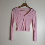 Ribbed Knit Lounge Set Womens Medium Pink Crop Top Shorts Button Stretch Casual Photo 5