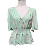 Lily White  V-Neck Flowy Top Floral Green Pink XL Photo 0