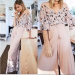 Anthropologie Jaase Floral Dandelion Wide‎ Leg Jumpsuit Peach Blue Small Photo 4