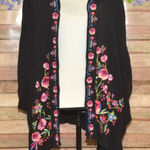 Umgee Womens Black Open Front Floral Embroidered Cardigan Cover Up Size M/L Photo 0