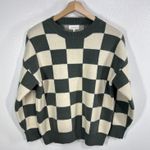 Bohme Checkerboard Sweater Women's Small Green Cream Knit Long Sleeve Crew Neck Photo 0