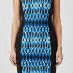 Calvin Klein  Blue Black Geo Scuba Knit Sleeveless Stretch‎ Sheath Dress Size 4 Photo 0