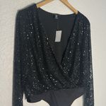Sincerely Jules NEW  Black Sequin Wrap Bodysuit Sexy Cocktail Party Date Night Photo 4