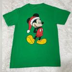 Disney  Mickey Mouse Santa Hat Graphic T-Shirt Holiday Xmas Green Cotton Size S Photo 7