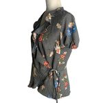 Maurice's Black Checkered Wrap Top Medium Floral Ruffle Peplum Puff Sleeve Photo 2