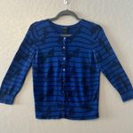 Ann Taylor blue and black striped bow print cardigan sweater size medium Photo 0