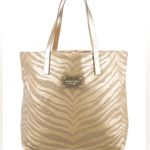Michael Kors Zebra/Animal Print Metallic Gold and Beige Coated Canvas Tote Photo 0
