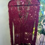 Spiegel  Crochet Button Front Sweater with Bell Sleeves Size Med Burgundy Color Photo 4