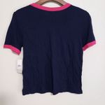 Nordstrom S Short Sleeved Cotton Blend Contrast Trim Crew Neck Top in Navy Photo 2