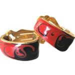 Vintage Red Black Enamel Gold Hoop Clip Photo 0