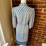 Elegant Blue White Striped Long Sleeve Shirt Dress 1960s 1970s Vintage Work Wear Size 14 Photo 12