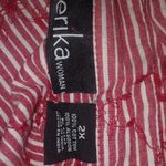 Erika  2X Cotton Short Sleeved Red White Stripe Criss-Cross Striped Top Plus Photo 3