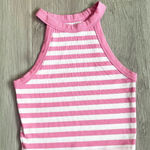 American Eagle NWOT Pink White Striped Ribbed Cropped Tank Top Size Small Photo 0