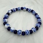Ceramic Floral mix Beaded Stretch Bracelet Blue Photo 3
