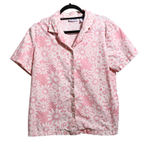 Blair VTG Pink AOP Flowers Daisies Button Up‎ Top Short Sleeve Womens M Groovy Retro Photo 0